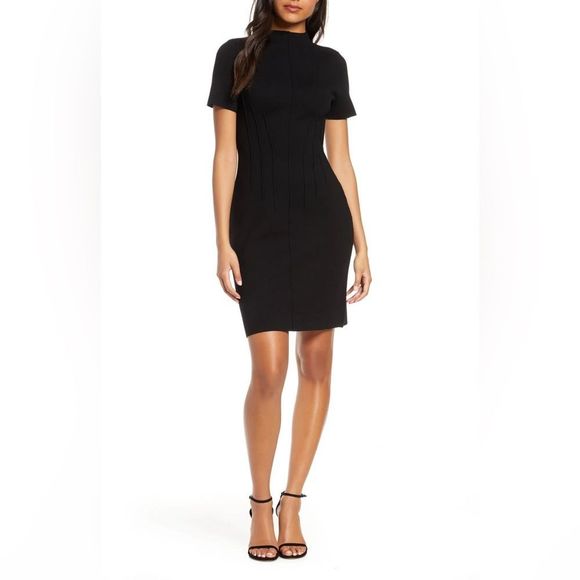 Eliza J Dresses & Skirts - Eliza J Black Funnel Neck Short Sleeve Sweater Sheath Dress Size M NWT